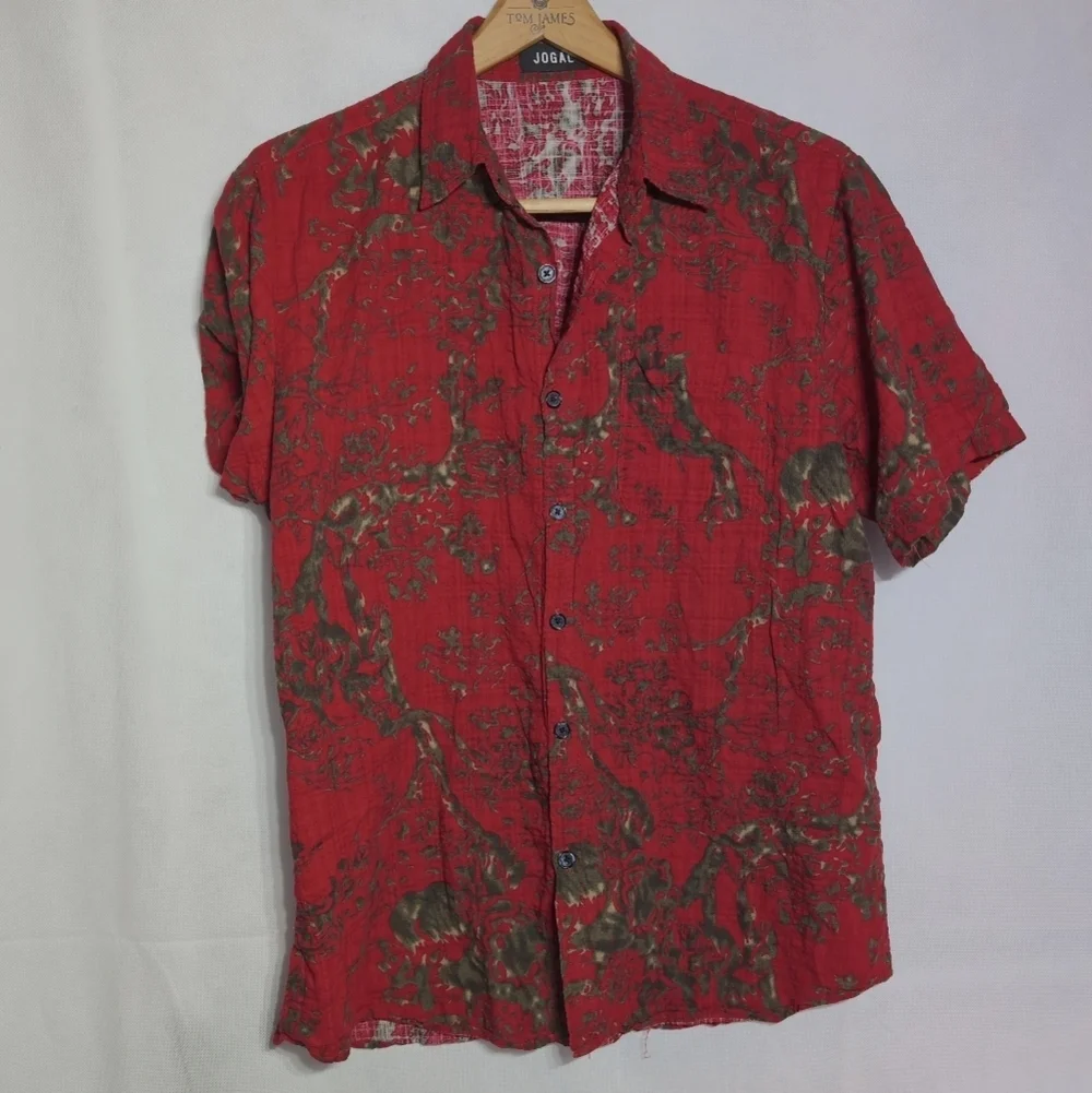 Jogal Red and Green Hawaiian Casual Shirt Sz L - Picture 3 of 6